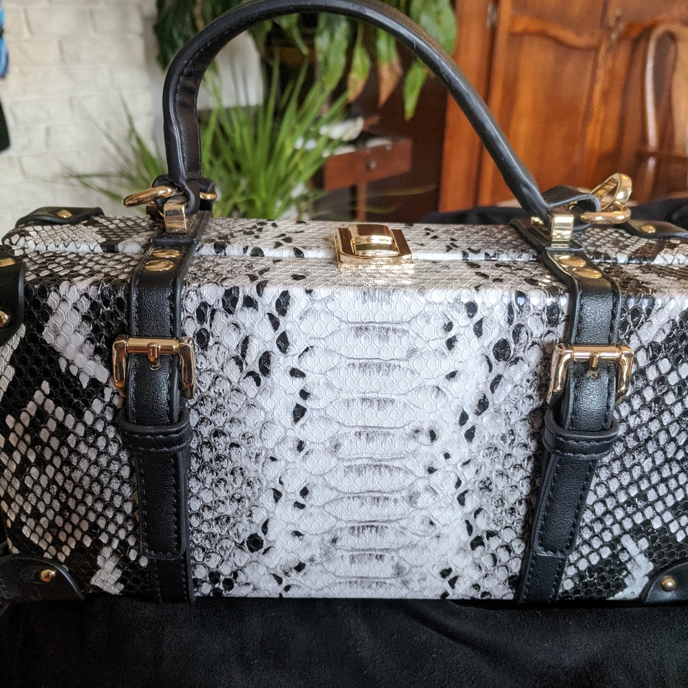 Faux snakeskin lunch box purse